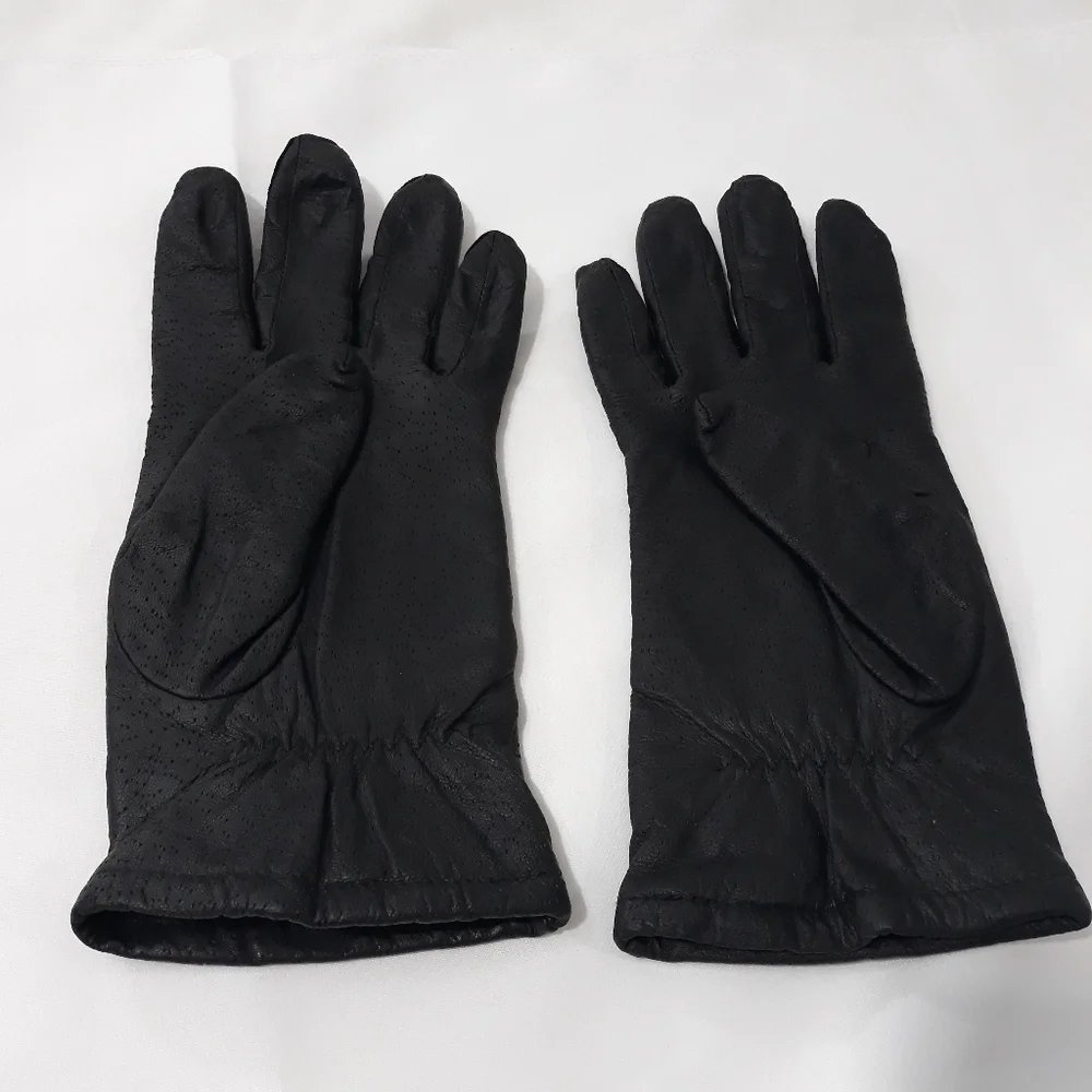 Vintage Genuine Leather Black Gloves Women's